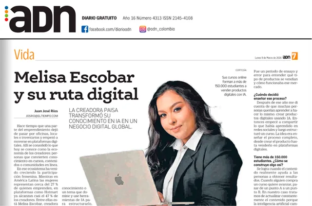 Publicación impresa del diario ADN Medellín sobre Melisa Escobar
